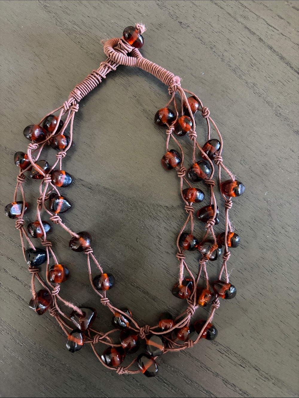 Boho Multi-Strand Amber-Tone Bead Necklace
